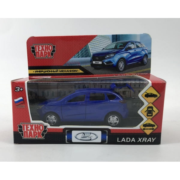 Машина металл LADA XRAY длина 12 см, двери, багаж, инерц, синий, кор. Технопарк в кор.2*36шт