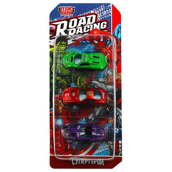 Machine en métal ROAD RACING pour super-héros 7,5 cm, 3 pièces, dans un assortiment, sous blister, parc technologique en cor.2*120