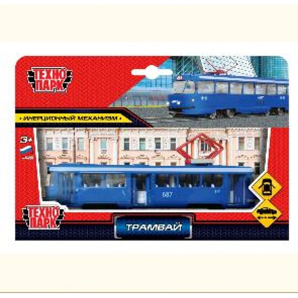 4680878093944 Модель металл ТРАМВАЙ, 16,5 см, двери, инерц., кор. Технопарк в кор.2*24шт SB-16-66-BL
