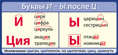ШМ-13317 Карточка-шпаргалка. Буквы И - Ы после Ц (формат 61х131 мм)