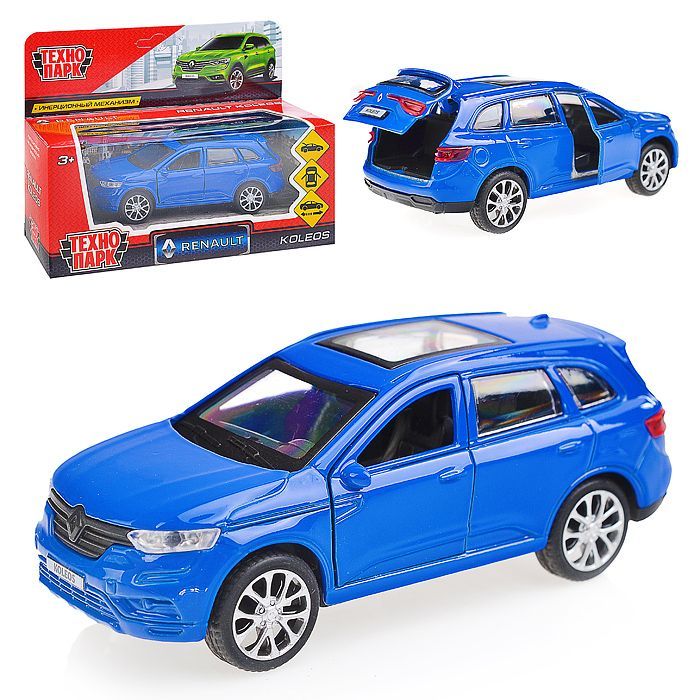 Machine métallique RENAULT KOLEOS, dline 12cm, ouverte. двери, инерц, синий, в кор. Parc technologique dans le cor.2*36шт