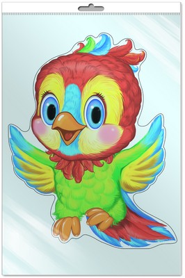 *Ф-8066-П ПЛАКАТ ВЫРУБНОЙ А3 В ПАКЕТЕ. Попугай (с блестками и уф-laком в индивидивидуальной упаковке с европодвесом и клеевым клапаном)