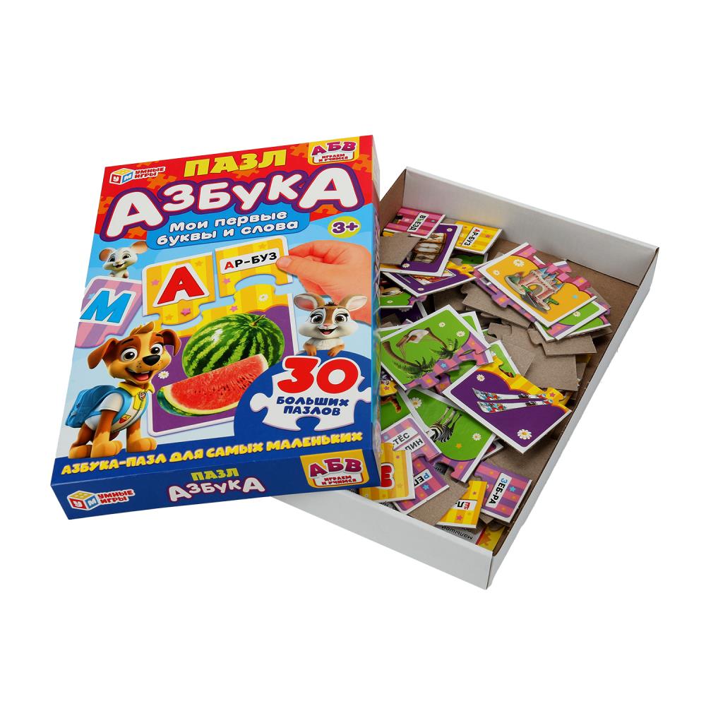 Пазл Азбука. Jouez à des jeux avec des puzzles. 285х190х35 mm. Умные игры в кор.20шт
