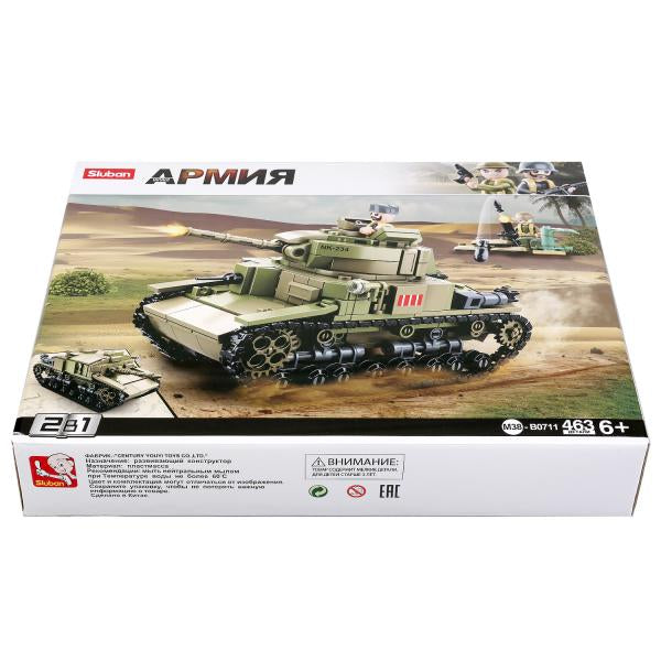 Конструктор пласт. танк с фигуркой, 463дет. в русс. кор. в кор.16шт