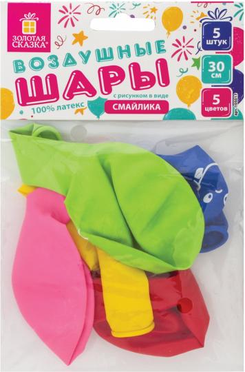 Шары воздушные (5шт) 30см, 5цв, Смайл (105017)
