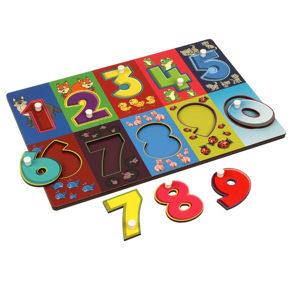 Игрушка деревянная рамка-вкладыш цифры с ручками 28*19,5 см, термопакет Буратино в кор.20шт