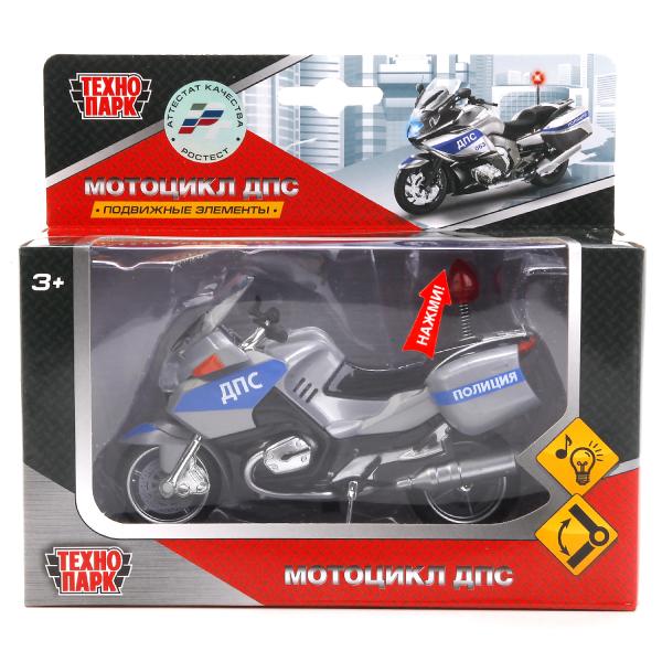 586856-R1 244510 МОДЕЛЬ "ТЕХНОПАРК" МЕТАЛЛ. МОТОЦИКЛ ДПС, 12,5СМ, СВЕТ+ЗВУК, ПОДВИЖ. ЭЛЕМЕНТЫ В КО