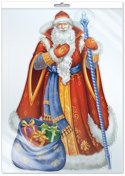 *Ф-17477 ПЛАКАТ ВЫРУБНОЙ А3 В ПАКЕТЕ. Дед Мороз (двухсторонний, ВД-лак, в индивидуальной упаковке, с европодвесом и клеевым клапаном)