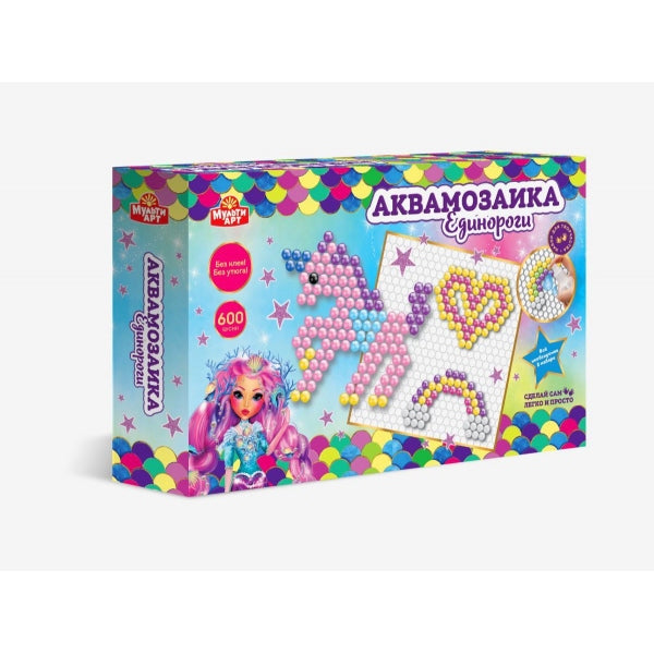 AQUABEADS600-MULART3 315509 Набор д/детского тв-ва аквамозаика 600 бусин, единороги МУЛЬТИ АРТ в к