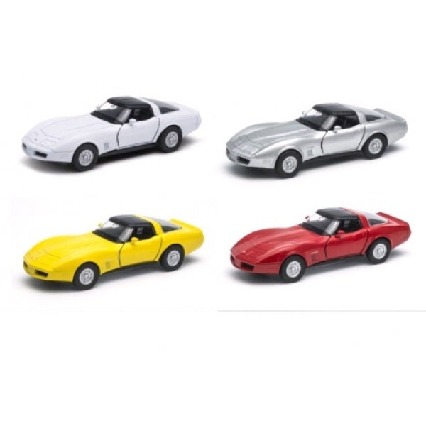 Машина металл 4.75" 1982 chevrolet corvette-coupe инерц. открыв. двери в дисплее уп-12шт в кор.2*6уп