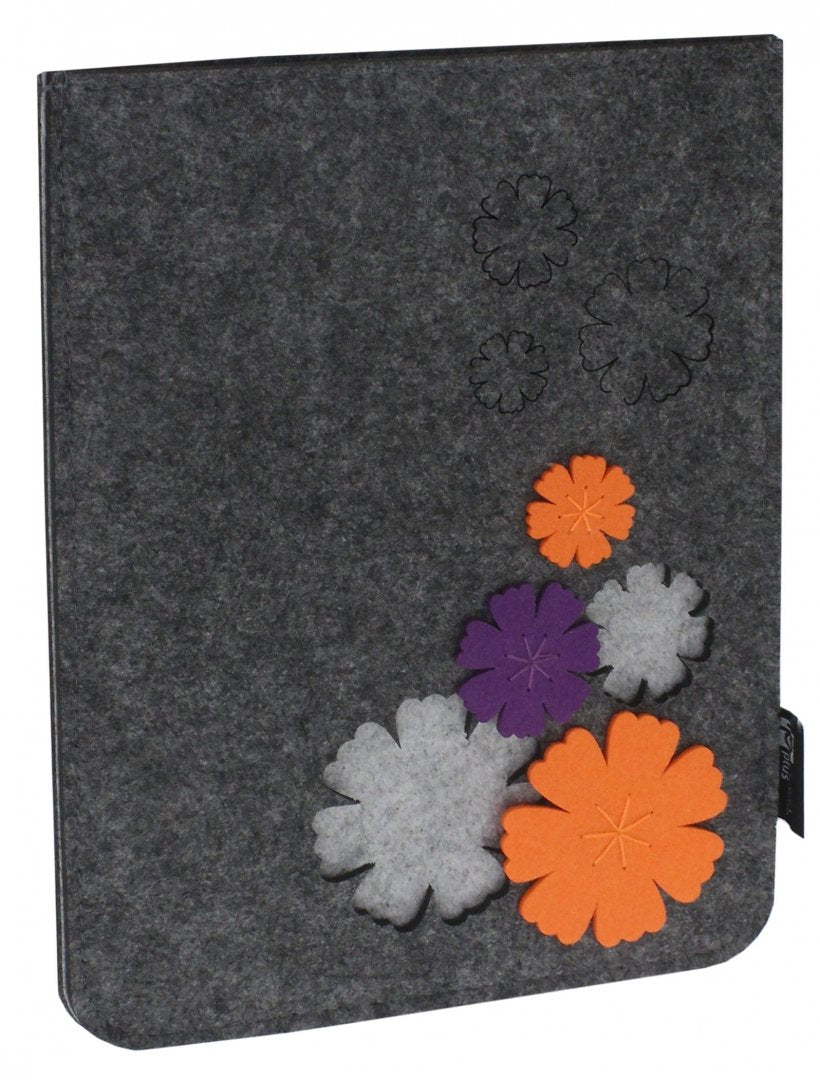 Pochette pour documents 28x22 cm, ЦВЕТЫ СЕРЫЙ, 1 отделение, синтетич.фетр, application из фетра, вырубка