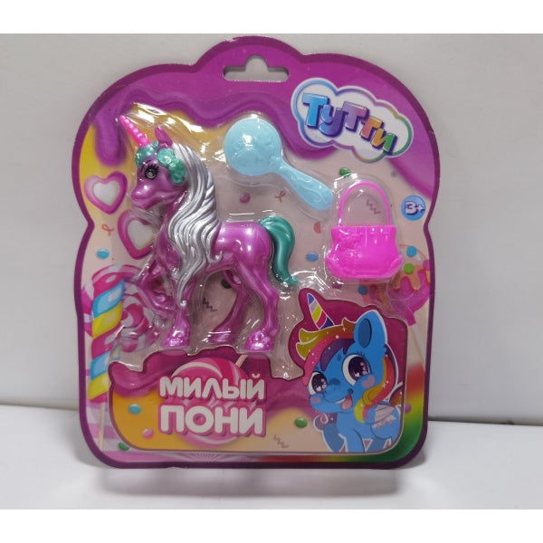 Единорог 10см, plastique, accessoires 2шт, sur blister Тутти в кор.2*240шт
