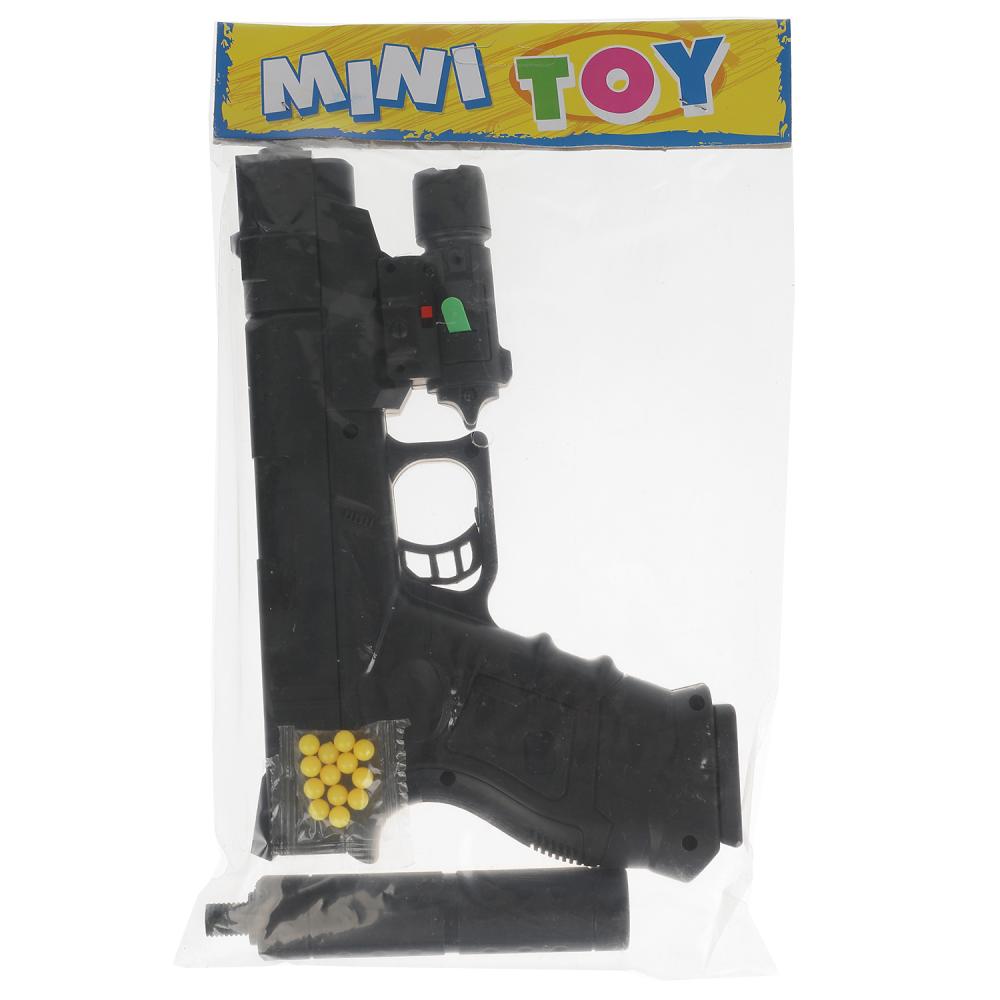 Пистолет (п) с лазер. прицелом, с глушителем, с пульками P2698 в пак. в кор.2*72шт