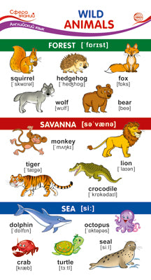 ШМ 15049 Карточка-шпаргалка. Animaux sauvages (Дикие животные) (110х205 мм)