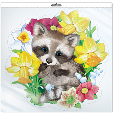 *ФМ1-13226 ПЛАКАТ ВЫРУБНОЙ А4 В ПАКЕТЕ. Енот весенний (с уф-лаком в индивидивидуальной упаковке с европодвесом и клеевым клапаном)