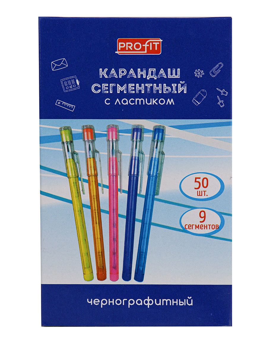 Карандаш сегментный с ластиком, корпус ассорти