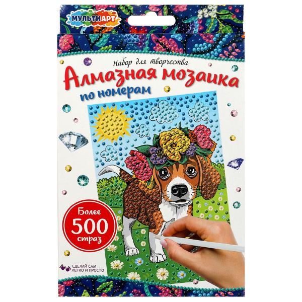 Наб д/тв-ва алмазная мозаика щенок с цветочком 10*15 см МУЛЬТИ АРТ в кор.50шт