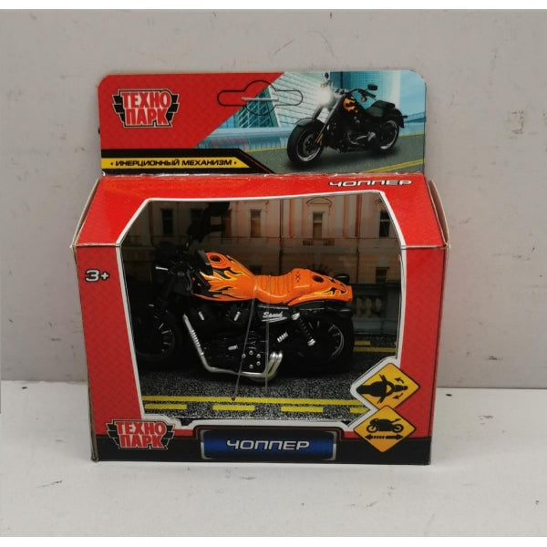 Модель металл ЧОППЕР (микс 4 цвета), 9 см, инерц., руль. Технопарк в кор.2*168шт