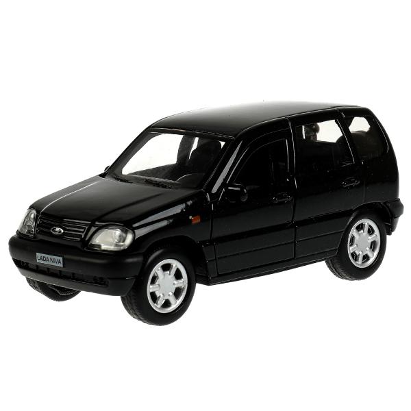 Машина металл LADA NIVA длина 12 см, двери, багаж, инерц, черный, кор. Технопарк в кор.2*36шт