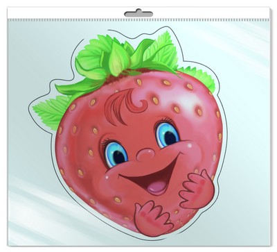 *ФМ-9722 ПЛАКАТ ВЫРУБНОЙ А4 В ПАКЕТЕ. Ягодка Клубника (с блестками в индивидуальной упаковке с европодвесом и клеевым клапаном) - группа Ягоды