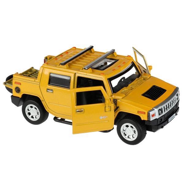 Машина металл HUMMER H2 PICKUP длина 12 см, двер, багаж, инерц, желтый, кор. Технопарк в кор.2*36шт