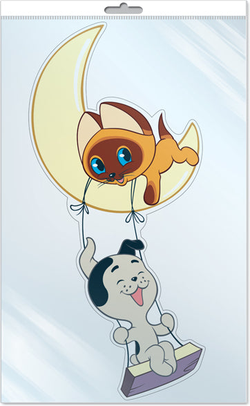 *Ф2-12607-П ПЛАКАТ ВЫРУБНОЙ А3 В ПАКЕТЕ. Котенок Гав и щенок на луне из мультфильма Котенок по имени Гав (с блестками в индивидивидуальной упаковке с европодвесом и клеевым клапаном)