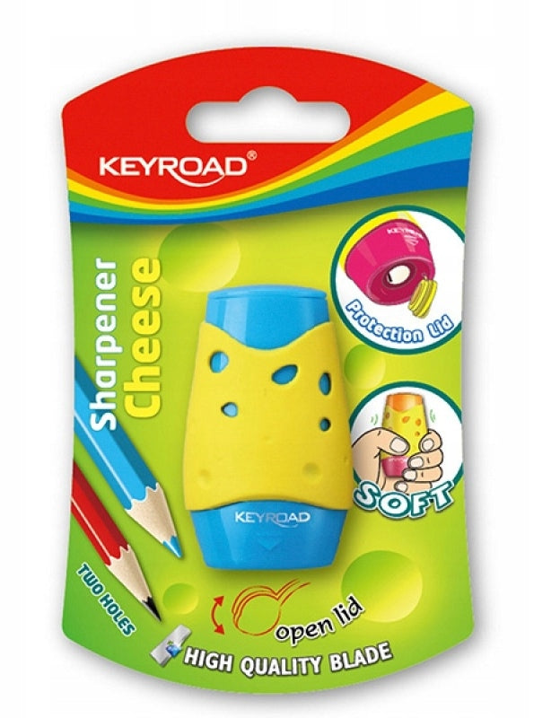 Intelligent. Точилка Keyroad №6 "Сыр" 6см, 2отд, с накоп с держат, блист, цвет асс арт.KR971158
