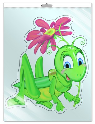 *ФМ-9324 ПЛАКАТ ВЫРУБНОЙ А4 В ПАКЕТЕ. Кузнечик (с блестками в индивидивидуальной упаковке с европодвесом и клеевым клапаном)