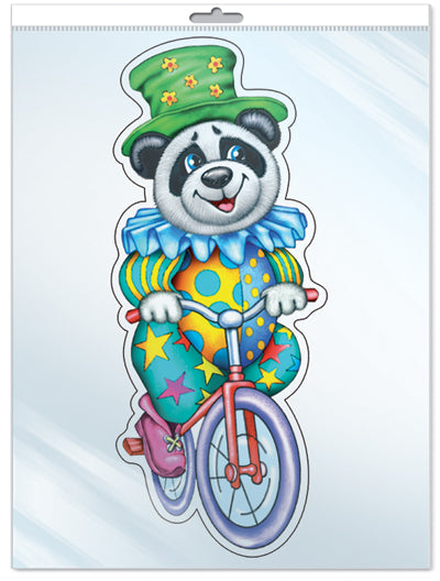 *ФМ-11046 ПЛАКАТ ВЫРУБНОЙ А4 В ПАКЕТЕ. Панда на велосипеде (с блестками в индивидивидуальной упаковке с европодвесом и клеевым клапаном)