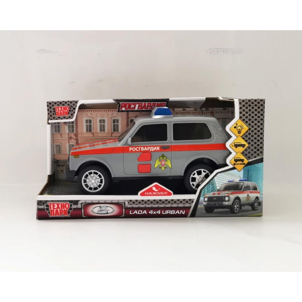 Machine en plastique pour voiture LADA 4x4 URBAN РОСГВАРДИЯ 19,5 cm, 2 boutons, dans, cor. Parc technologique à Cor.36шт