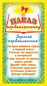 ШМ-5752 Мини-диплом. Наказ первокласснику (фольга) (формат 110х205 мм)