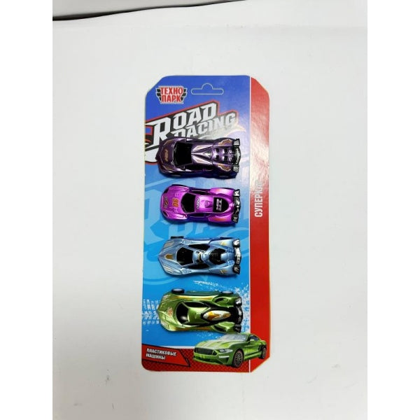 Machine en plastique ROAD RACING pour SUISSE 7,5 cm, 4 pièces, dans un assortiment, en blister. Parc technologique dans le cor.2*144наб