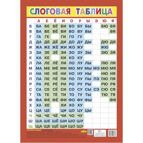 Слоговая таблица (большой формат); Слоговая таблица (большой формат)