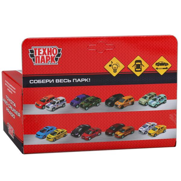 Machine en métal noir "TOYOTA PRADO"12 cm, extérieur. двери, инерц.,черный в кор. Parc technologique dans le cor.2*36шт