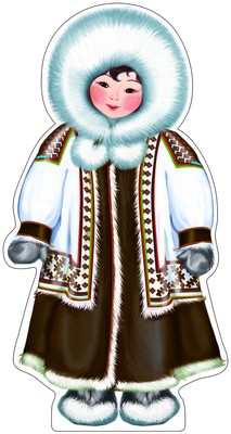 Ф-9510 Плакат вырубной А3. Девочка в чукотском костюме (с блестками в лаке) - группа Костюмы