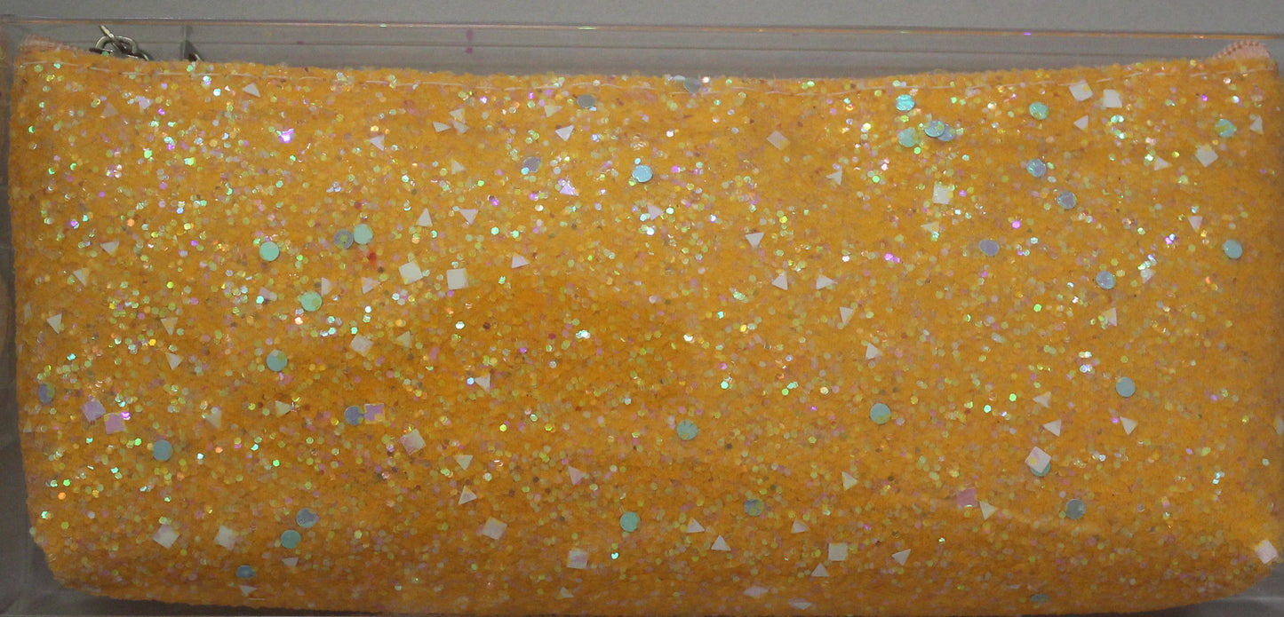 Пенал-косметичка (с блестками, на молнии, лимонный)