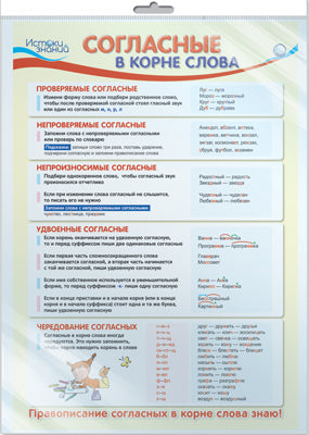 *ПЛ-12902 Plaque A3. Согласные в корне слова (в индивидивидуальной упаковке с европодвесом и клеевым клапаном)