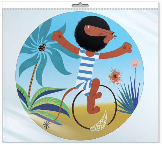 *Ф2-12614-П ПЛАКАТ ВЫРУБНОЙ А3 В ПАКЕТЕ. Лев Бонифаций на колесе из мультфильма Каникулы Бонифация (с блестками в индивидивидуальной упаковке с европодвесом и клеевым клапаном)