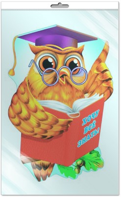 *Ф-6948-П ПЛАКАТ ВЫРУБНОЙ А3 В ПАКЕТЕ. Ученая Сова (с блестками и уф-laком в индивидивидуальной упаковке с европодвесом и клеевым клапаном)