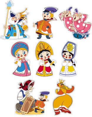 *КФМ2-12674 Комплект вырубных мини-плакатов. Герои сказки Вовка в тридевятом царстве (8 персонажей из мультфильма) (с блестками в лаке)