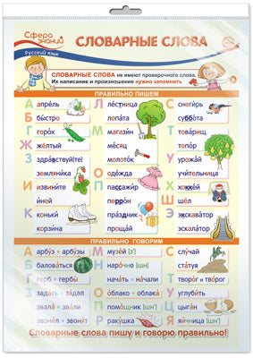 *ПО-13483 ПЛАКАТ А3 В ПАКЕТЕ. Словарные слова. Русский язык в начальной школе (в индивидуальной упаковке с европодвесом и клеевым клапаном)