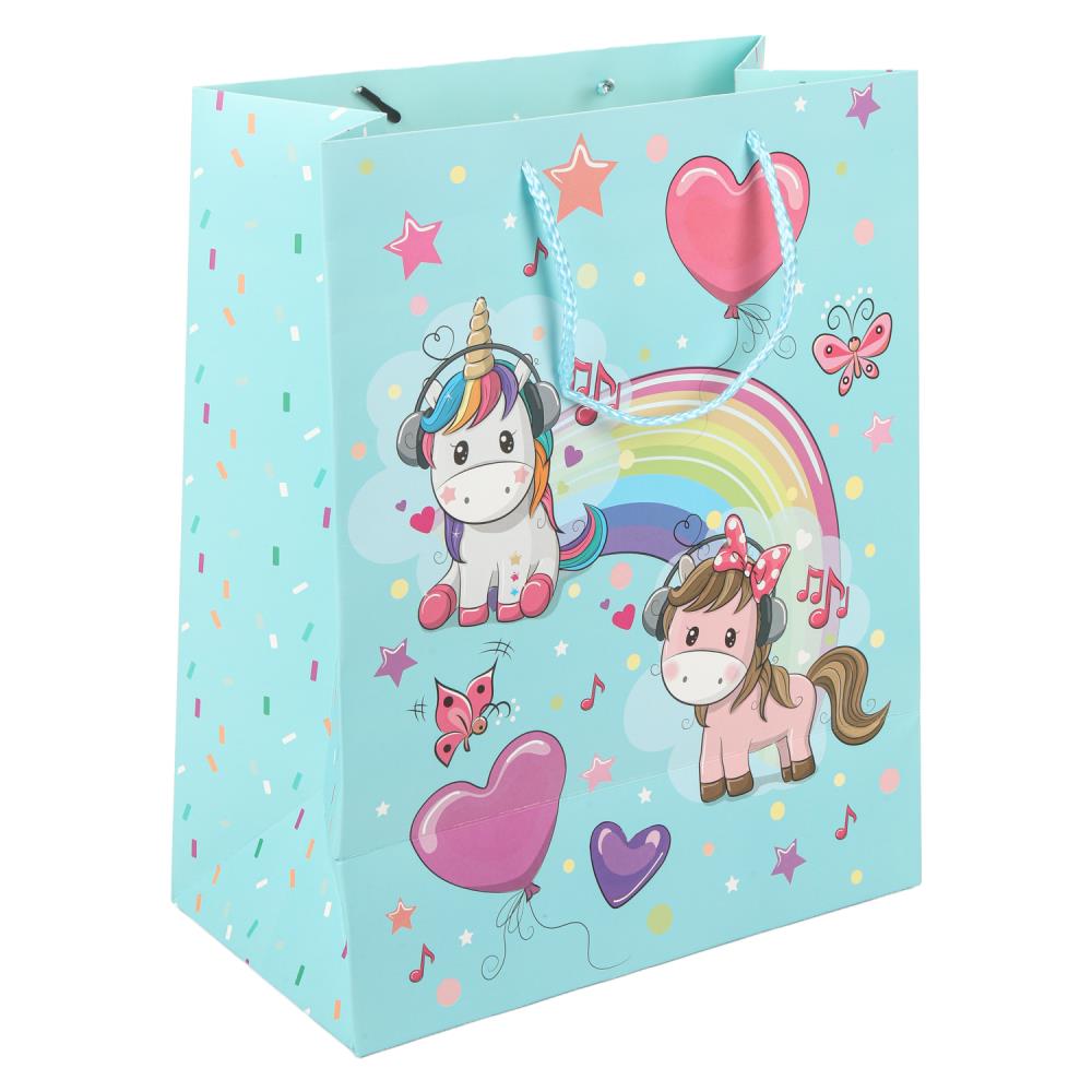 Пакет подарочный с аппликацией, единорог,m,190 гр/м2 ЧУДО ПРАЗДНИК в кор.12*12шт