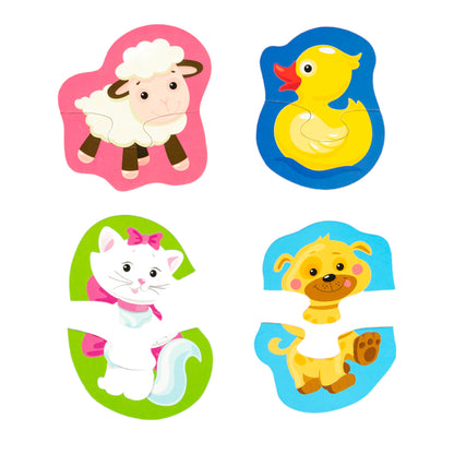 Пазлы контурные Половинки "Домашние животные" Baby Toys (8 карт. 16 эл)