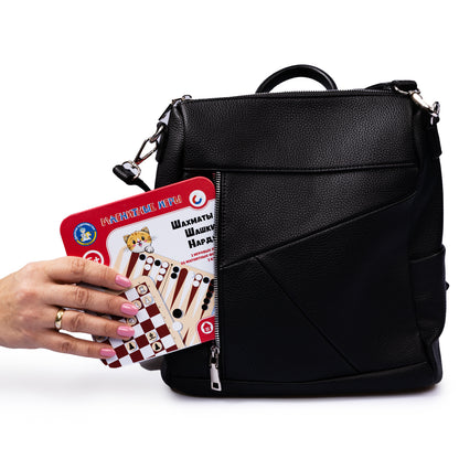 Игра магнитная в жестяной коробочке "Шахматы, шашки, нарды"