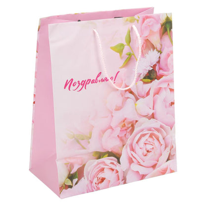 Пакет подарочный МАТОВЫЙ l,розочки,140 гр/м2 ЧУДО ПРАЗДНИК в кор.10*12шт
