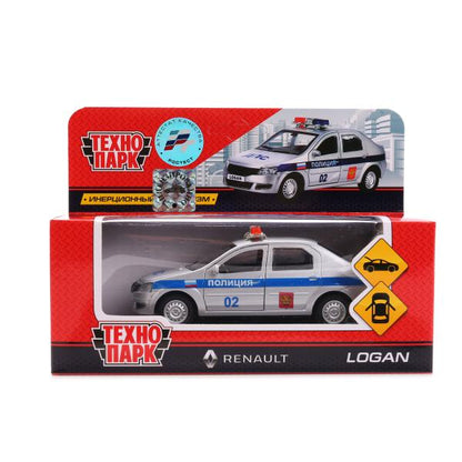 Machine en métal RENAULT LOGAN ПОЛИЦИЯ, 12 cm, double, sac, in.sérébriste, cor. Parc technologique dans le cor.2*36шт