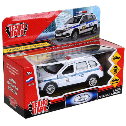 GRANTACRS-12POL-WH 299797 Машина металл LADA GRANTA CROSS ПОЛИЦИЯ 12 см, двери, багаж, ин, кор. Техн