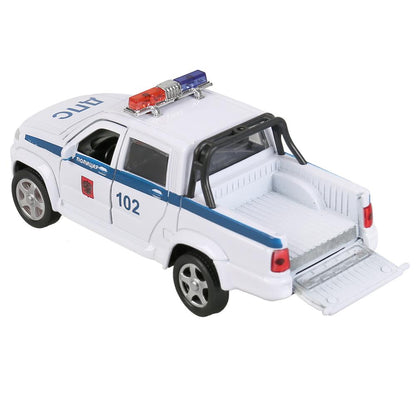Machine métallique "uaz pickup policia" 12 cm, ouverte. двери, инерц, белый в кор. Parc technologique dans le cor.2*36шт