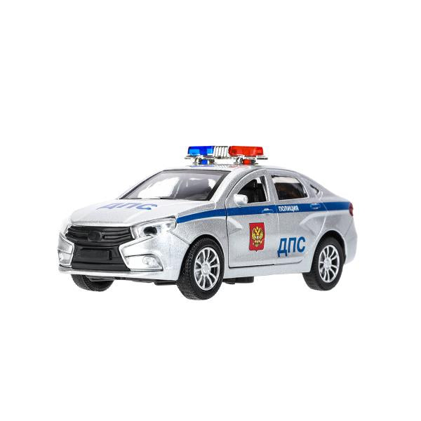 Машина металл свет-звук LADA vesta ПОЛИЦИЯ 11,5 см, двер, багаж, кор. Технопарк в кор.2*36шт