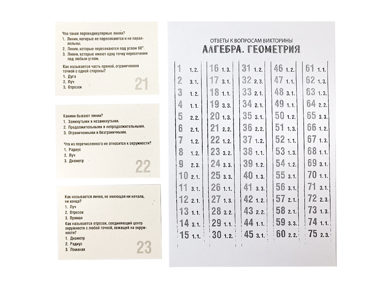 Игра настольная Викторина "Алгебра. Геометрия"